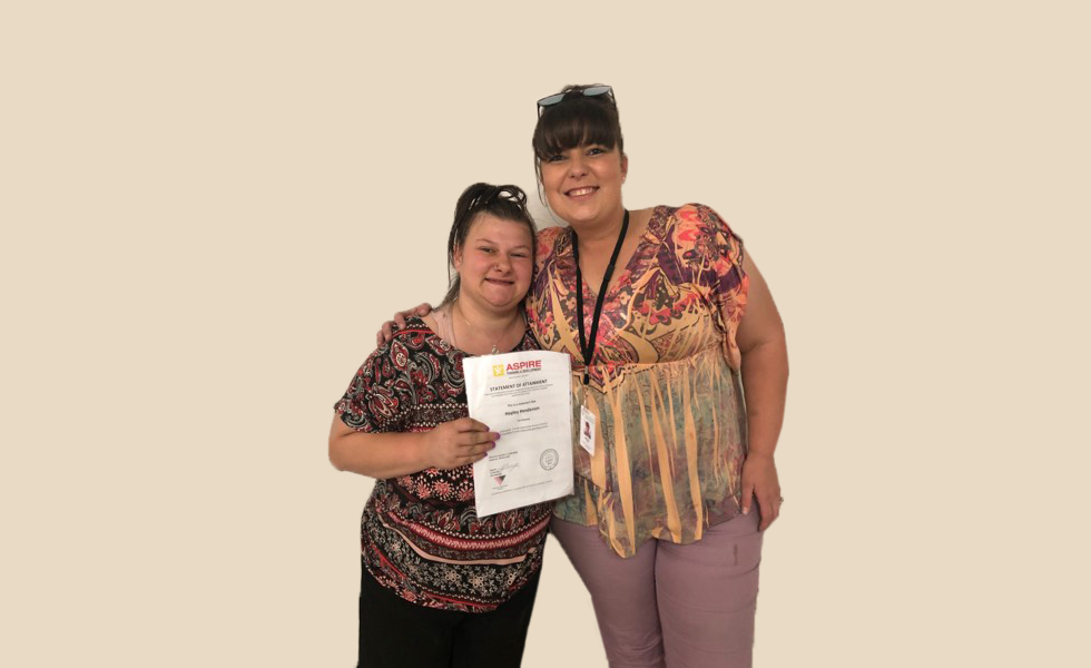 Hayley on the left and her Support Worker Beckie on the right.